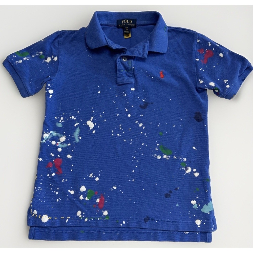 Boys Polo Ralph Lauren Mesh Splatter Polo Shirt Sz 8 Multi Color Stitching